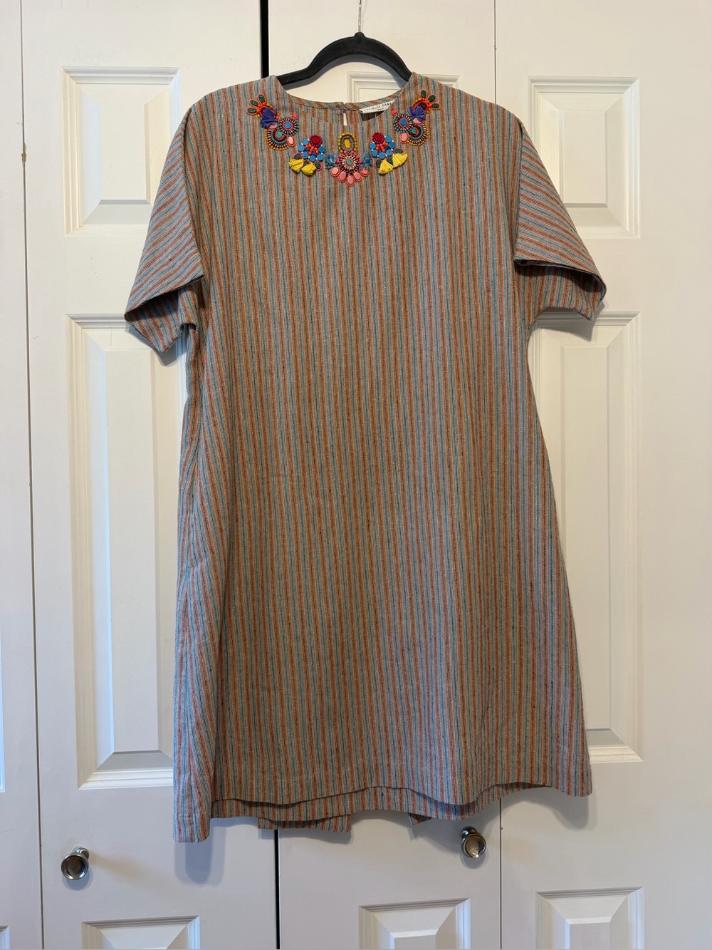 Megan Park Linen striped embroidered dress - Picture 4 of 10